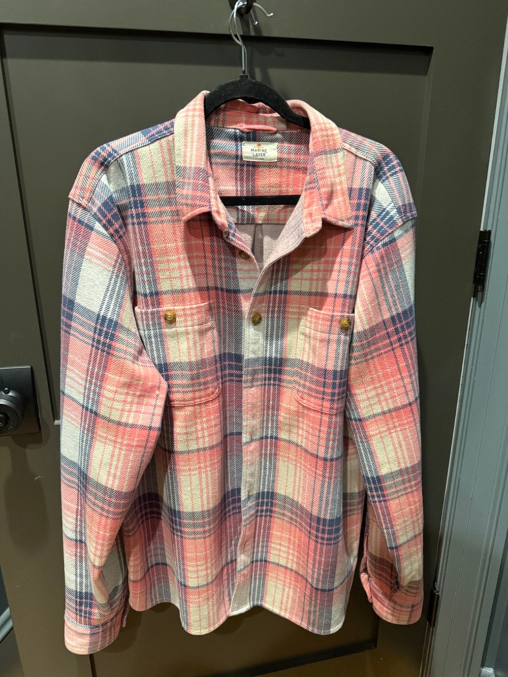 Marine Layer Men’s Flannel XXLCoral and Blue Plaid Button-Down Shirt